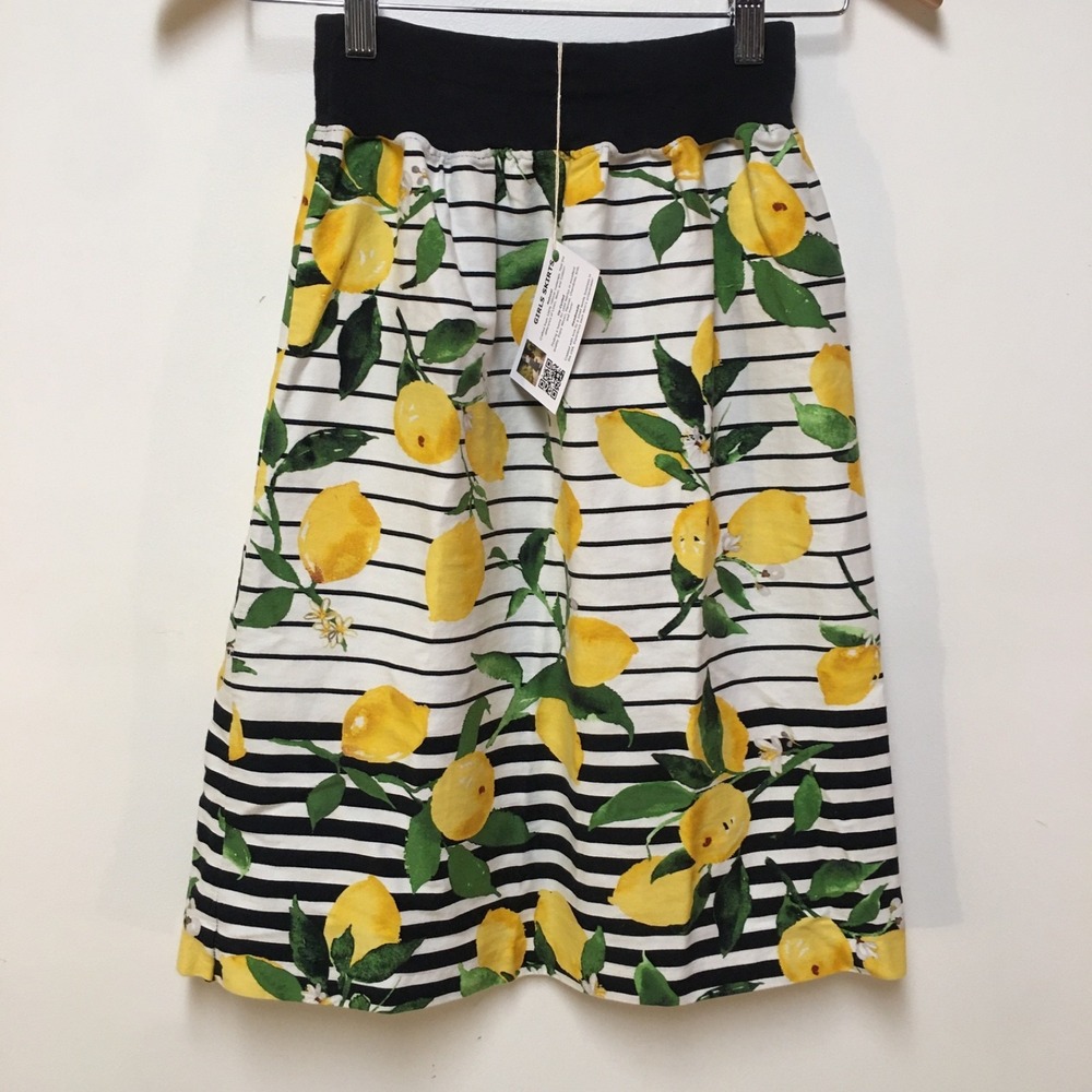 Skirt Girls 7/8 Midi Yellow Lemon Striped Straight Preppy Mom and Pop's‎ Kids